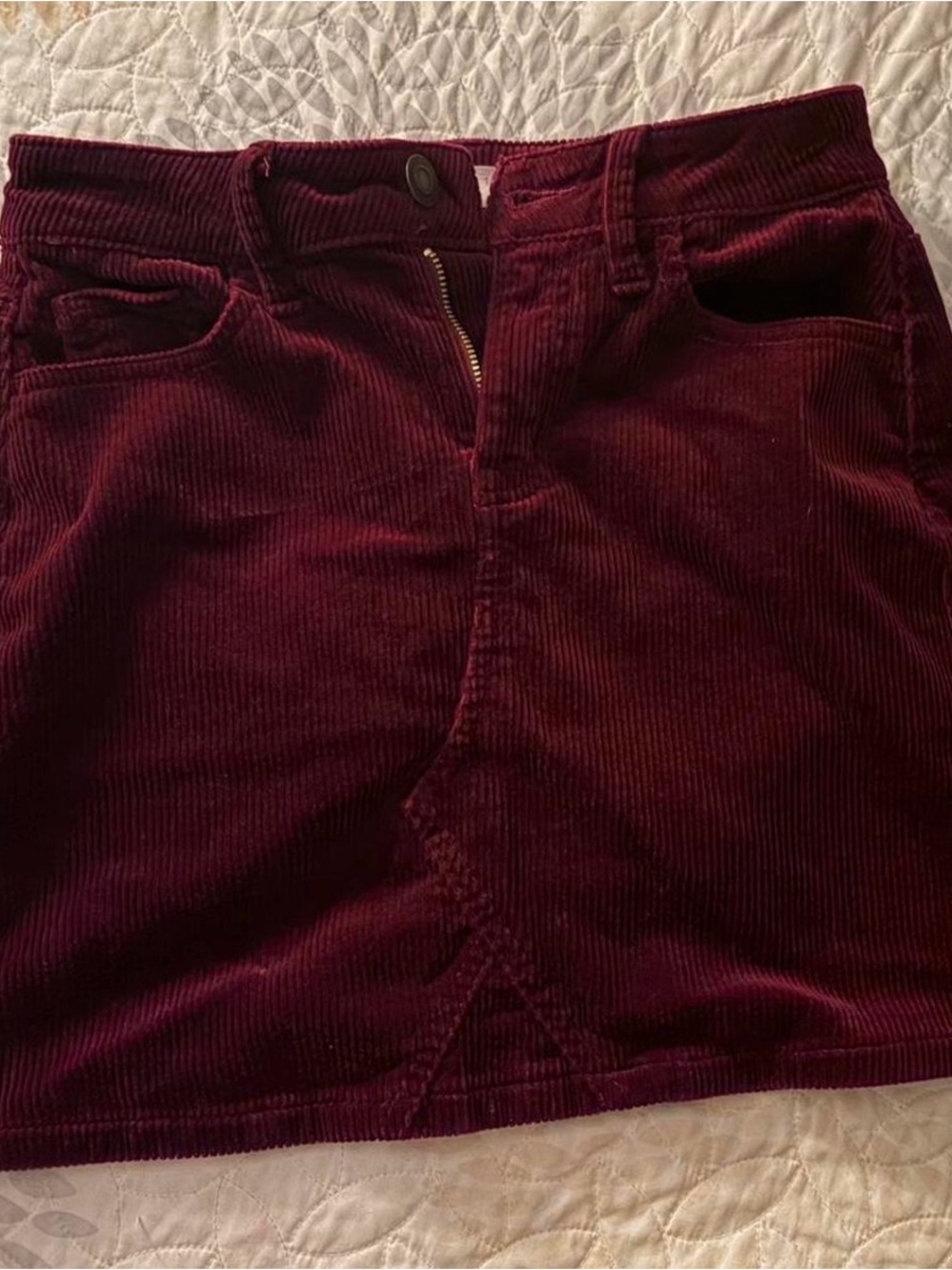 Burgundy Corduroy Mini Skirt - S